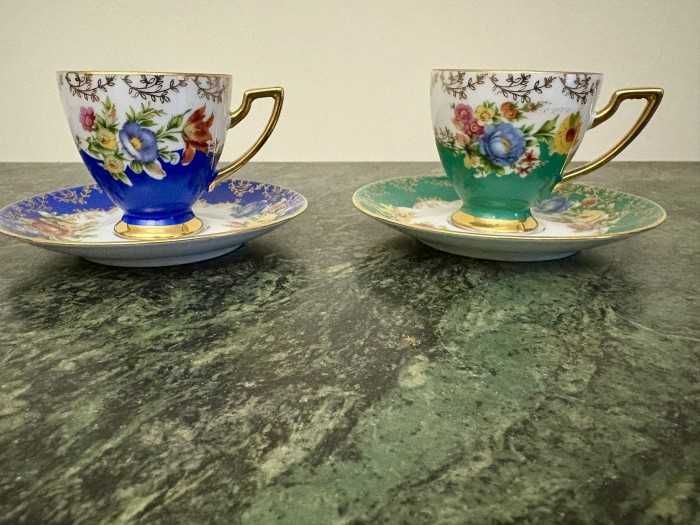 Elegant set cafea-tete a tete-portelan placat cu aur de 22 k-Bavaria Waldershof-Germania