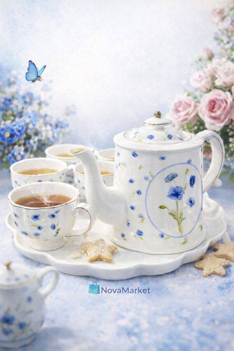 Чайный сервиз с цветочным узором, премиум набор