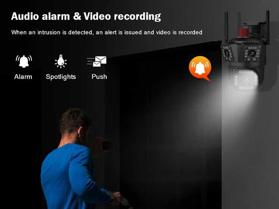 Смарт камера 220V с 3 обектива • Нощно виждане • Завъртане • V380 Pro