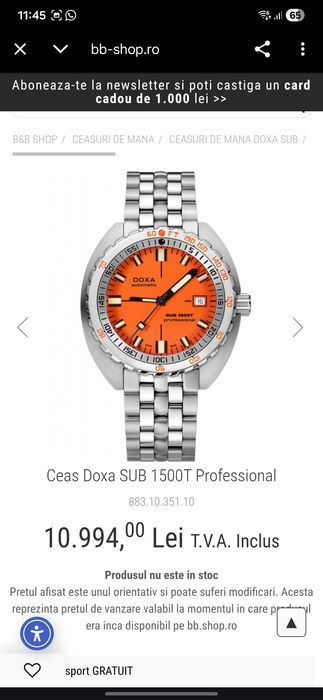 DOXA SUB 1500T Full Set Ceas Automat Swiss Made