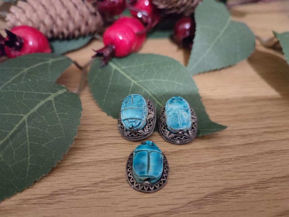 Set Vechi Argint Cercei+Pandantiv  Egipt Scarabei