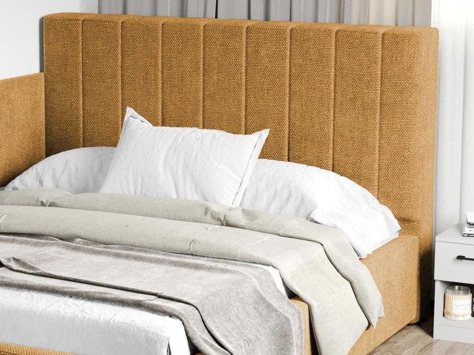 Pat Tapitat de colt saltea de 190 Adam Galben rabatabil + lada