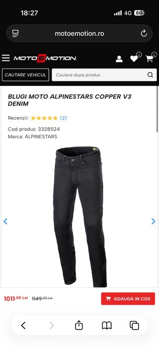 Blugi moto Alpinestars Cooper V3 Denim, Stare excelentă