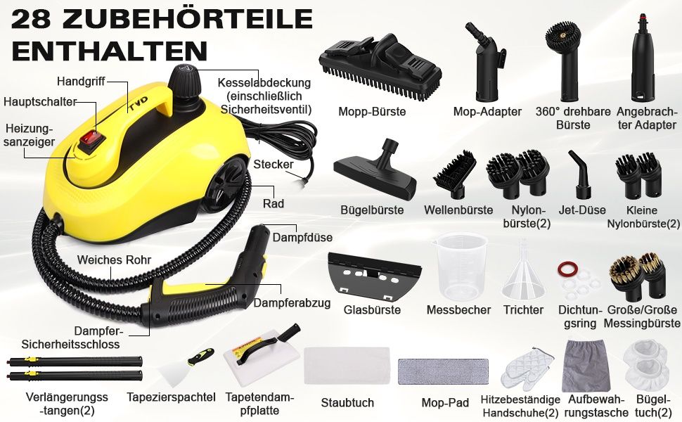 Мултифункционална парочистачка TVD SW-608, 1800W с 26 приставки
