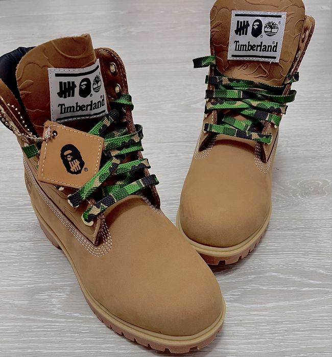 Ghete / Bocanci Timberland x BAPE (A Bathing Ape) Premium Waterproof - Ediție Limitată, Wheat / Camouflage