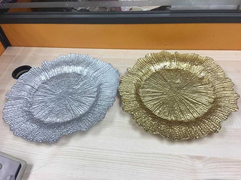 Platou suport sticla 33 cm, farfurii suport evenimente nunți FRUNZĂ