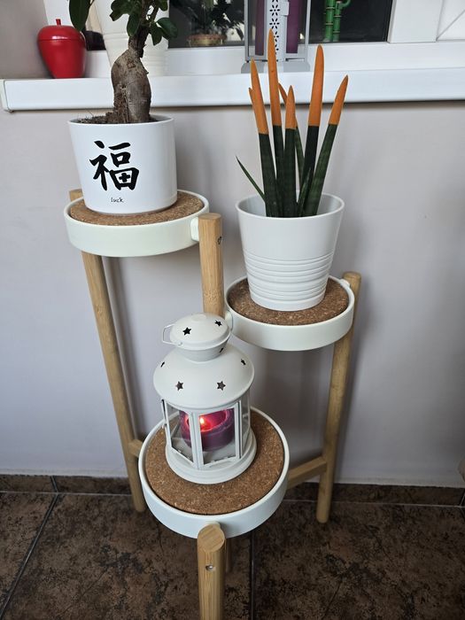 Vand suport pentru plante IKEA SATSUMAS, bambus/alb