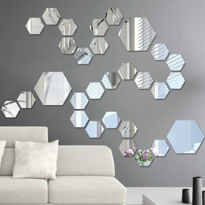 Set Oglinzi Design Hexagon - Oglinzi Decorative Acrilice Silver 29 buc