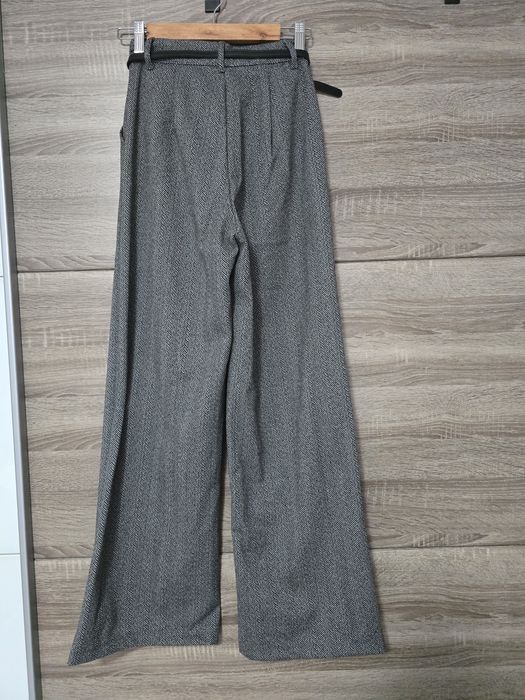 Широк зимен панталон с колан,сиво,черно