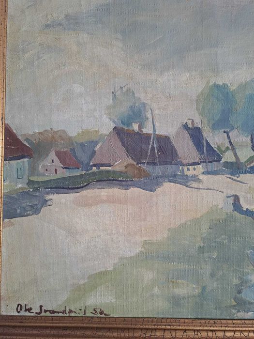 tablou vechi pictura pe panza semnat datat 56
