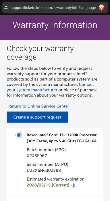 Гаранция* Процесор Intel Core i7 13700k BOX
