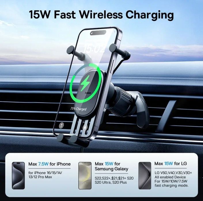 Baseus Авто Держатель для телефона с беспроводной зарядкой 15w