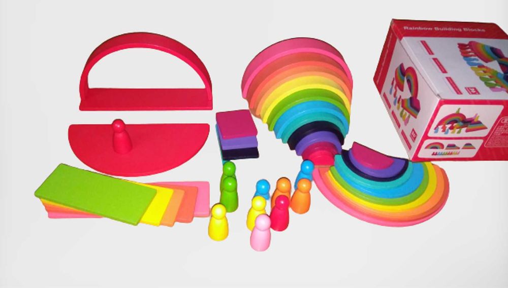 ТОП 4в1! Дървен сет по модел Grimms с полукръгове, табли, дъга, пионки