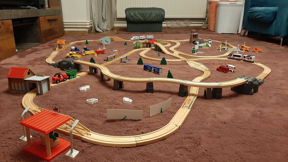 3 Seturi trenuri trenulet de lemn 200 piese set electic cadou perfect