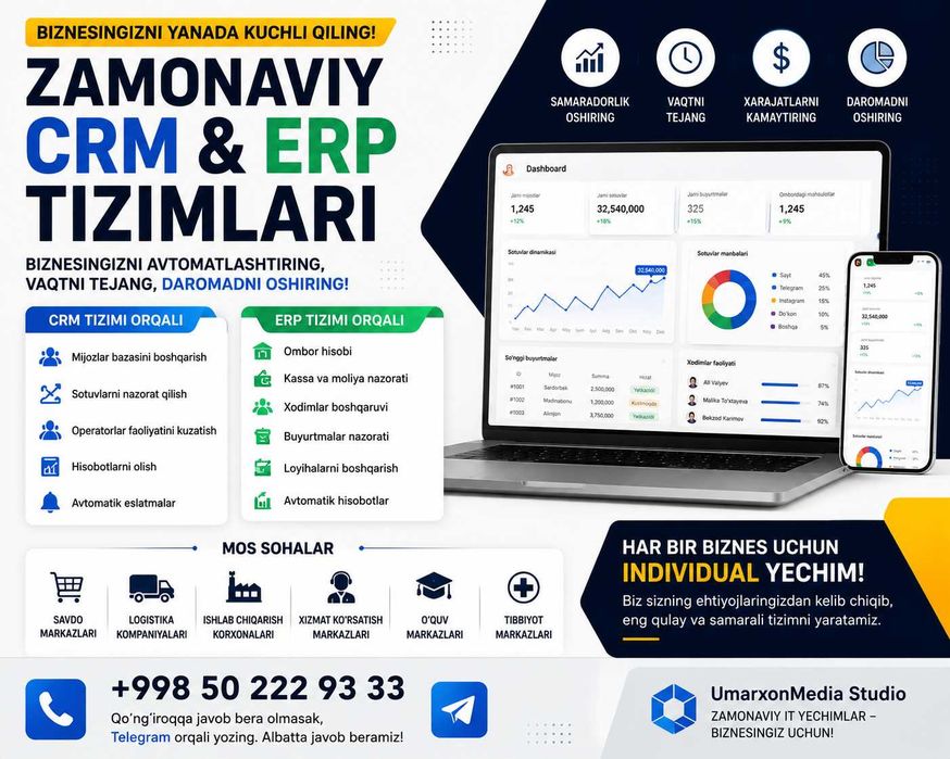 CRM ERP Tizimlari Yaratamiz | Biznesni Avtomatlashtirish