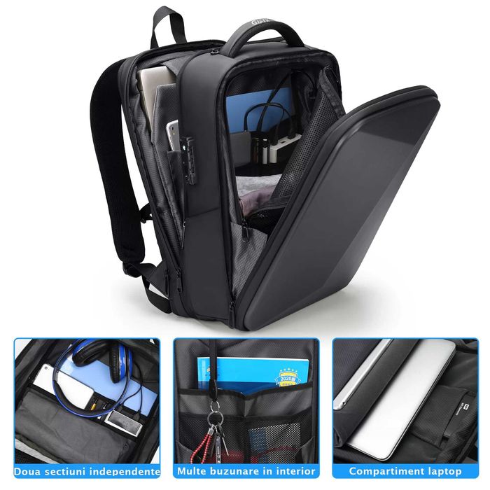 Rucsac laptop 15.6, extensibil, GIFTX Ninja MAX Black