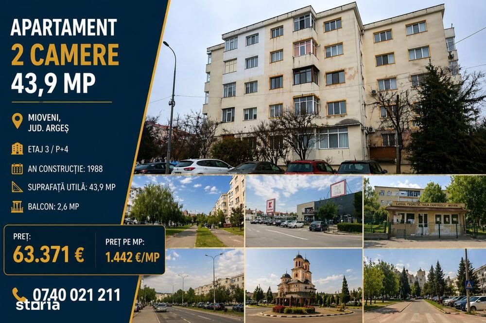 Apartament 2 camere - 44 mp - Et.3|4, Mioveni