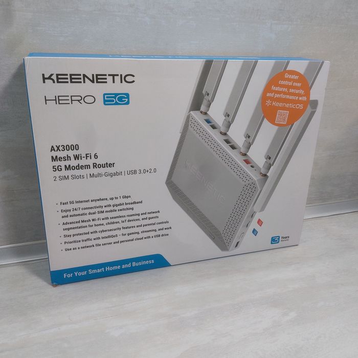 5G Рутер Keenetic Hero 5G (KN-2311) AX3000 Mesh Wi-Fi 6 | Dual SIM | Пълен Комплект | Като Нов