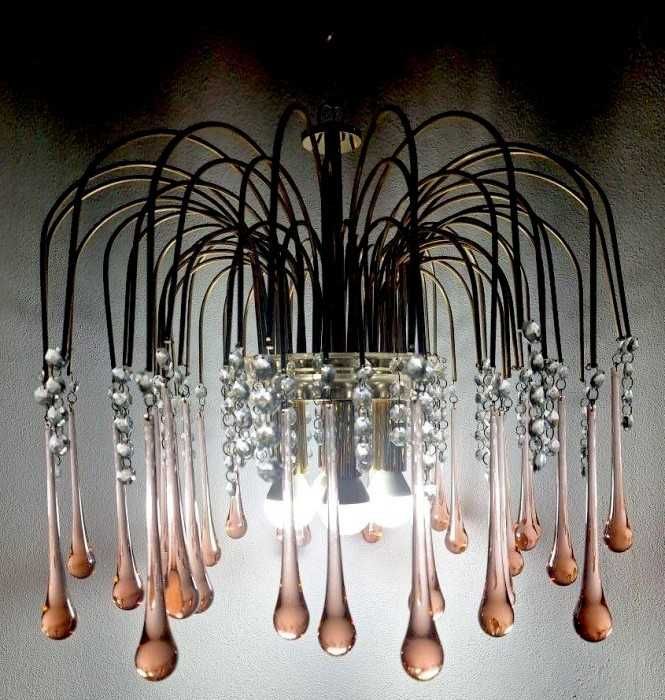 Rafinat candelabru-alamă aurita-Murano-cristal-stil PaoloVenini-Italia