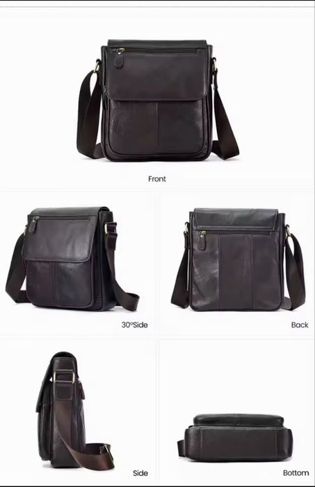 Мъжка творческа чанта за през рамо /Черна и Кафява кожа -10% Промоция!