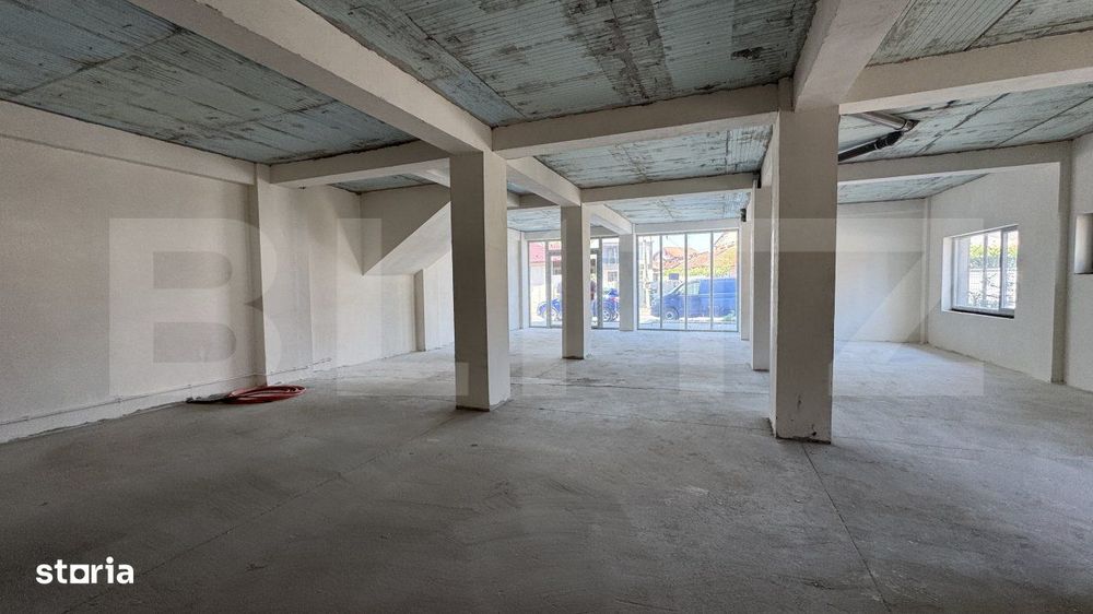 Spatiu comercial parter bloc nou, 136 mp open space, vitrina, terasa,