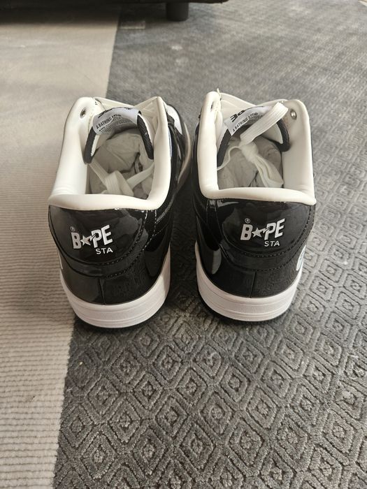 Papuci Bapesta Negru cu Alb