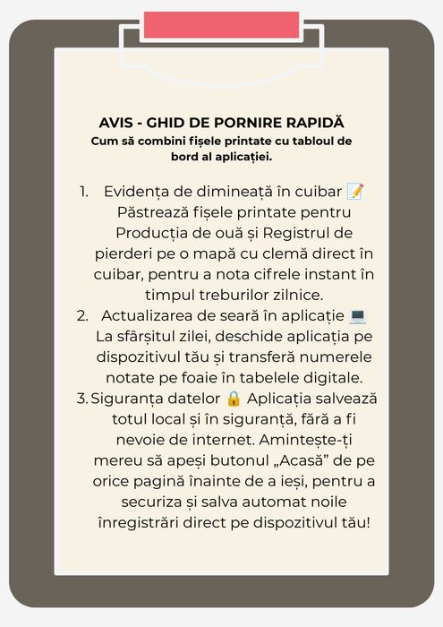 Kit Avis – Aplicație Gestiune Păsări Curte / Găini + 8 Fișe PDF
