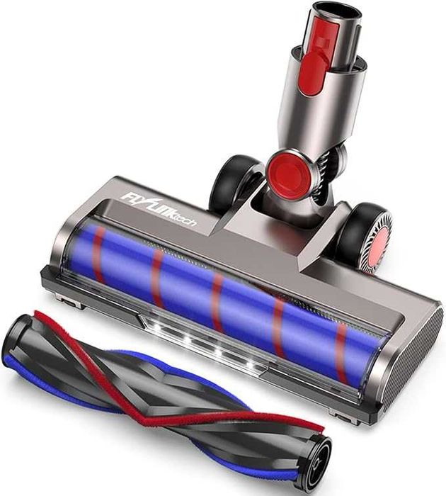 Четка FLYLINKTECH, съвместима с прахосмукачки Dyson V7, V8, V10, V11, V15, с 4 LED фара, гъвкаво въртене и 2 резервни колела
