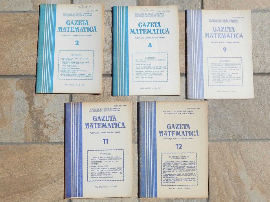 Reviste Gazeta Matematica 1981 nr 2, 9, 11, 12 la bucata