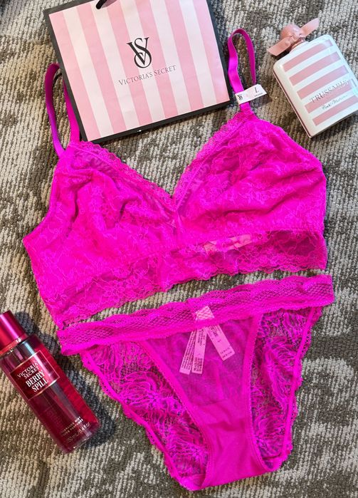 Комплект дантелено бельо Victoria's secret розов