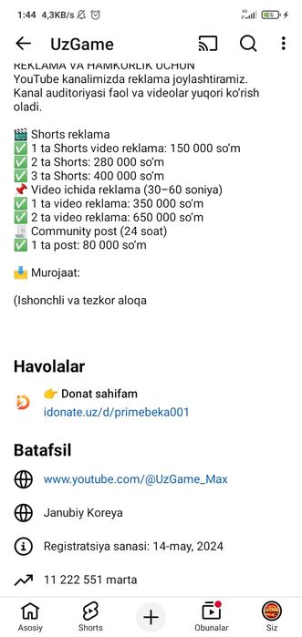 Youtube kanal Sotiladi