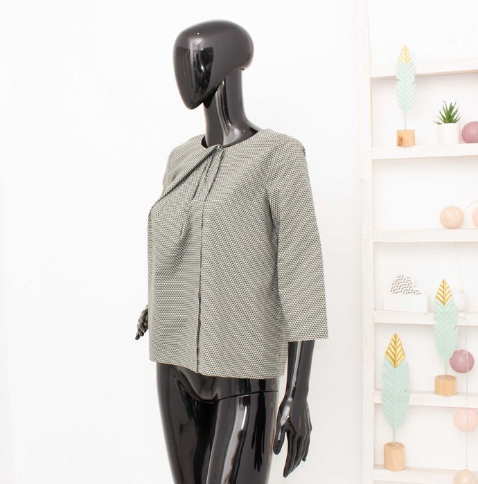 COS дамска блуза с 3/4 ръкав сиво бяло принт памук 36 S