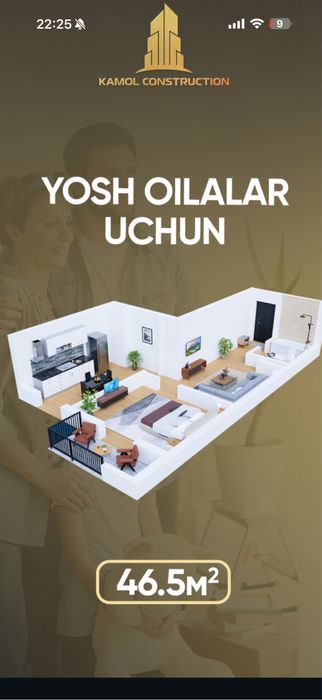 2x honali uy 46,5 kvadrat 2х комнатная квартира 46,5 квадратов