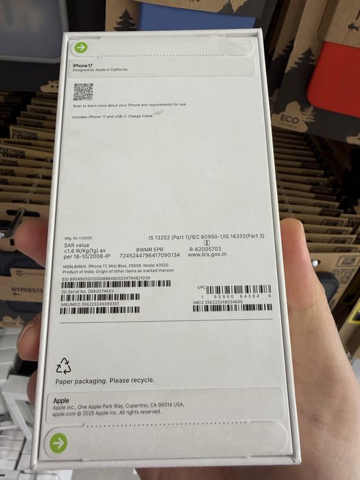 iPhone 17 256GB black,lavender,mist blue,white,запечатани,чисто нови