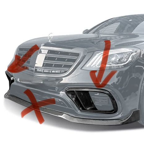 Mercedes W222 S63 AMG за предна оригинална броня добавки брабус фунии лип мрежа решетка brabus style капаче бленда кука спойлер В222 Мерцедес С65 АМГ