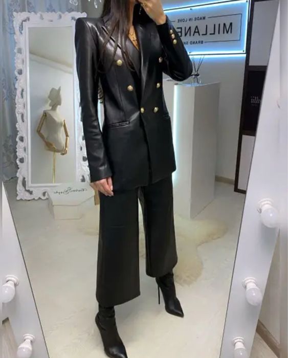 Zara пиджак из эко кожи