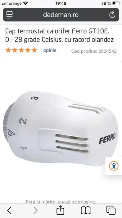 Cap Termostat Calorifer Ferro GT 10E cu Olandez Noi