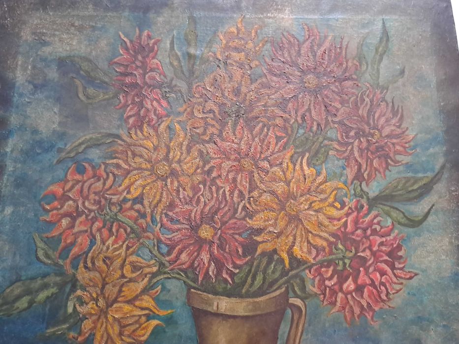 tablou vechi pictura pe panza 65/56 cm semnat I Pop datat 77