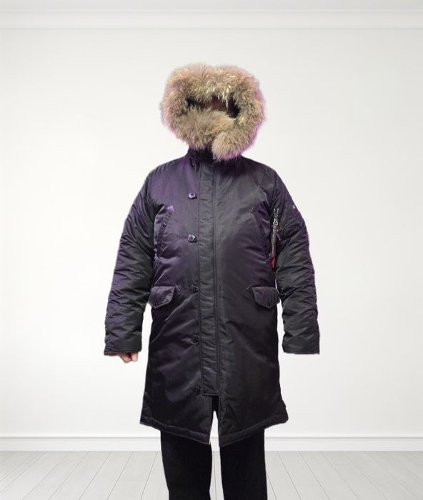 Парка Alpha Industries черная, удлиненная до колен, мужская