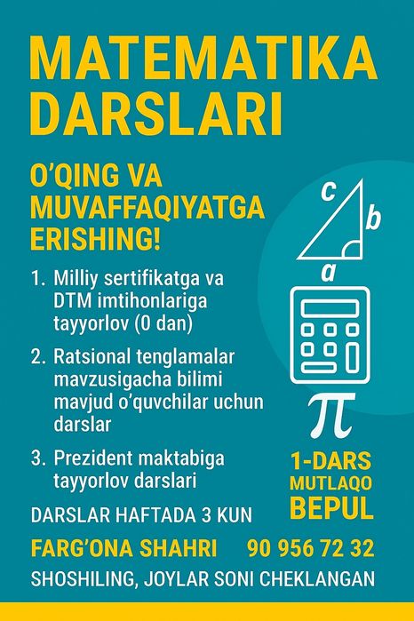 Matemtika darslari  (DTM ;MILLIY SERTIFIKAT; Prezident maktabi )