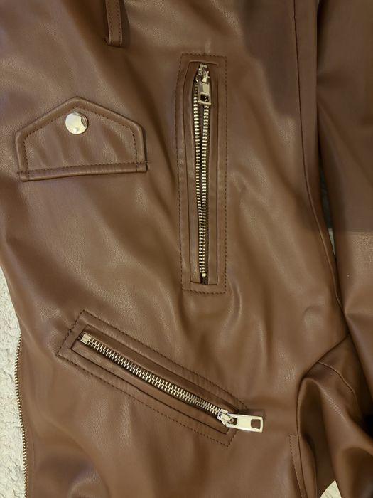 Кожено кафяво яке Zara