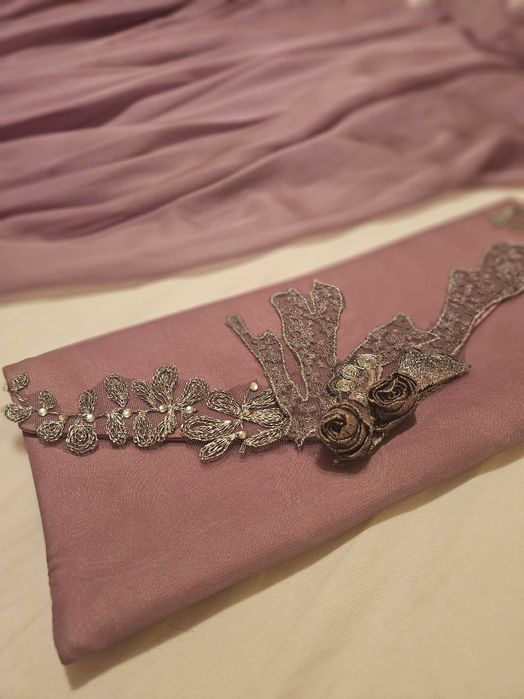 Rochie de gala Unicat matase naturala si dantela brodata mar.M