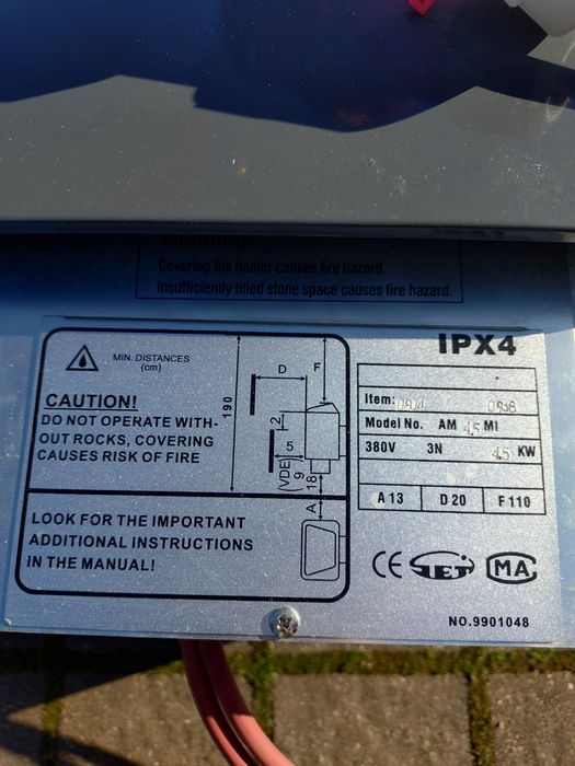 Incalzitor electric sauna IPX4 de 4,5 KW
