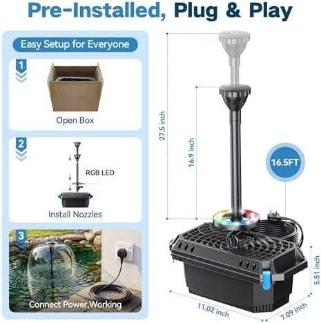 Нова Филтърна помпа за градинско езеро 4600 л/ч UV светлина 3 накрайника 5м кабел