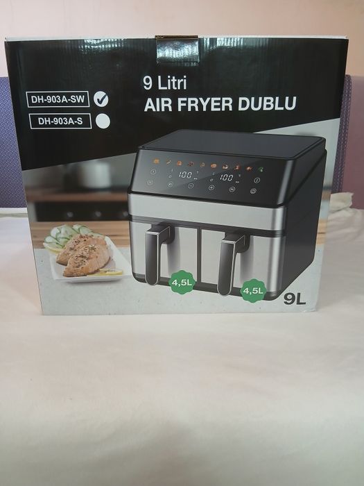 Air fryer NOU+Carte de retete.Friteuza dubla cu aer cald