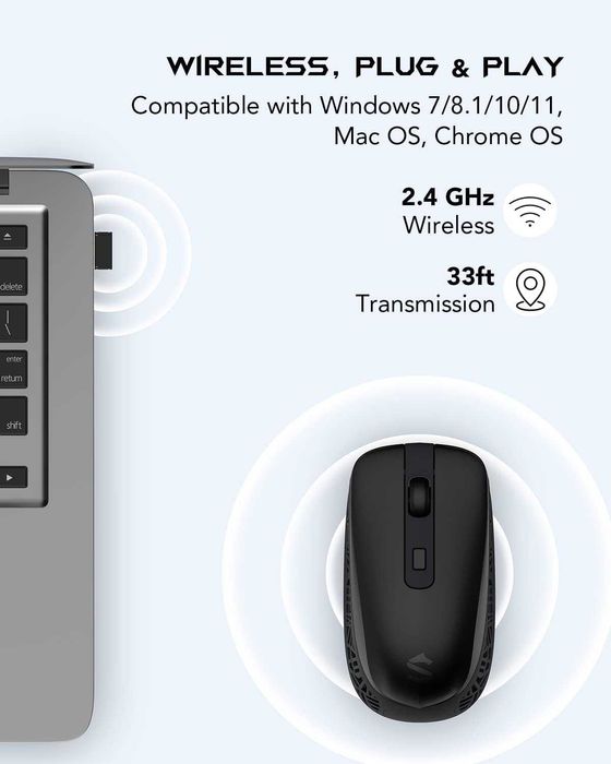 Ергономична акумулаторна безжична USB мишка Black Shark