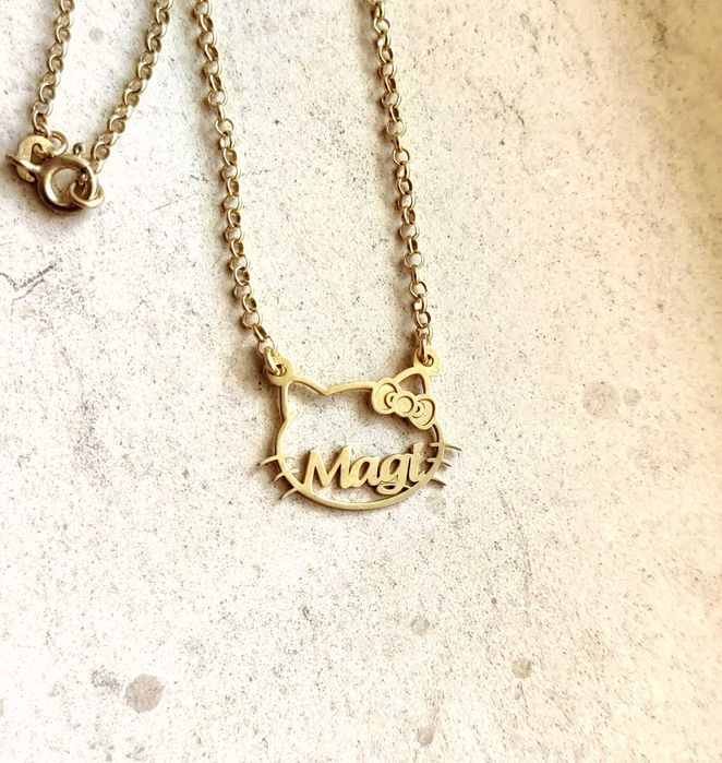 Сребърно детско колие, Hello Kitty колие, колие с име, име на котенце