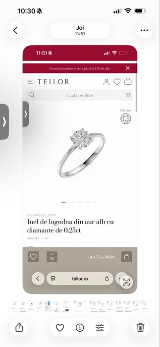 Inel Teilor, 9 diamante, marime 49, nou.