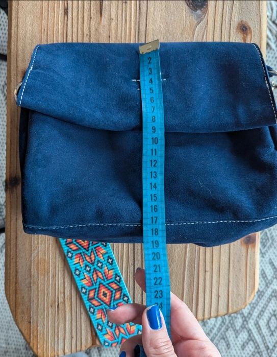 Geanta de piele întoarsă, albastru cobalt, Baumann Dekor