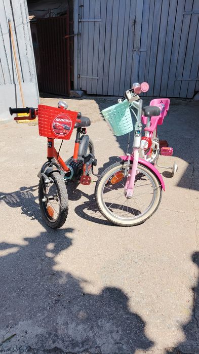 Bicicleta copii B'Twin Kids 500 (roți de 14 inch) +roti ajutatoare+  sonerie + cos